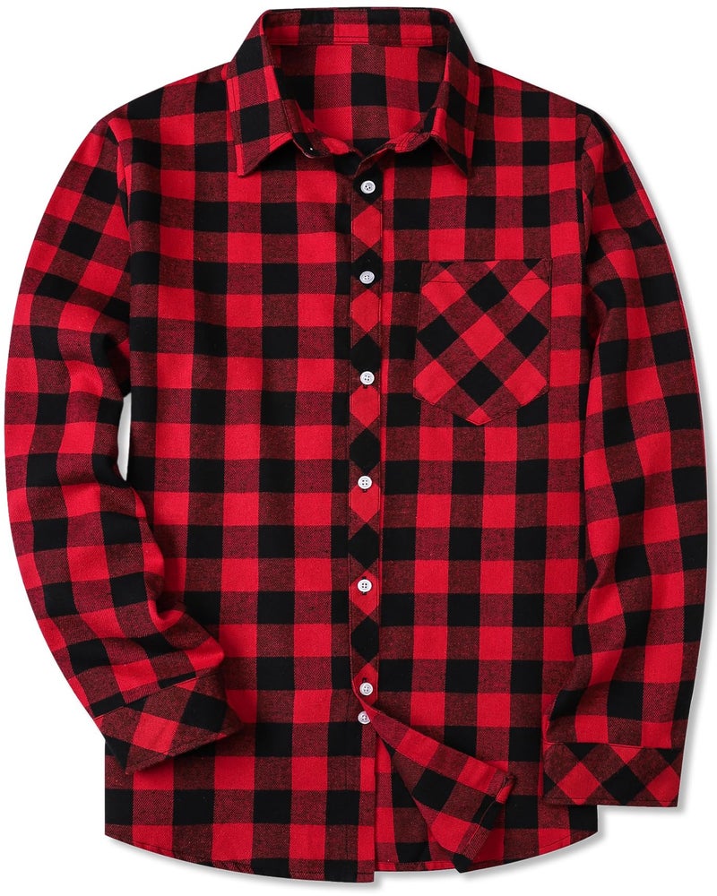 SANGTREE Mens Flannel Plaid Shirts Casual Long Sleeve Button Down Shirt Dad and Son Matching Shirts (Red, 2XL) - Image 1